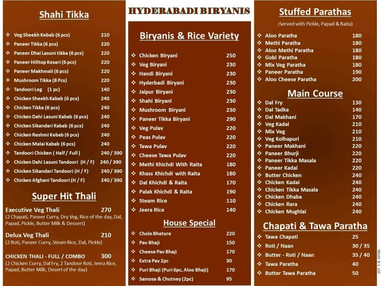 Menu of Hyderabadi Biryani's, Hadapsar, Pune