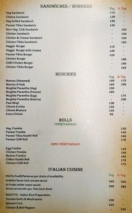 Moti Mahal menu