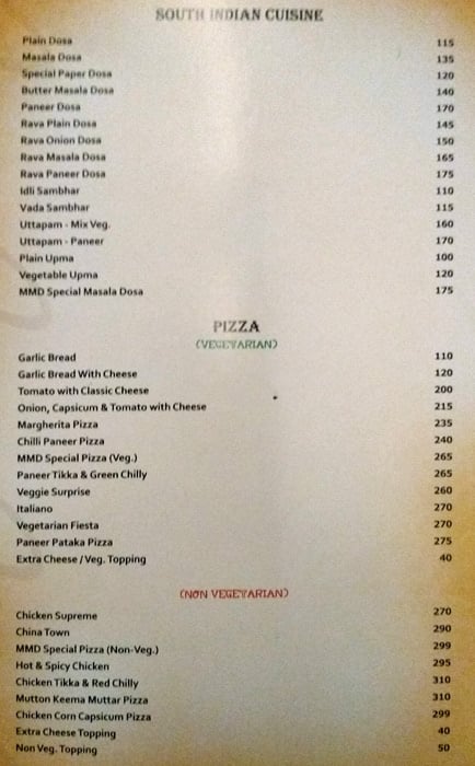 Moti Mahal menu