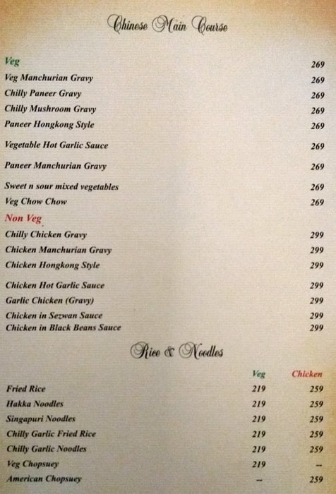Moti Mahal menu