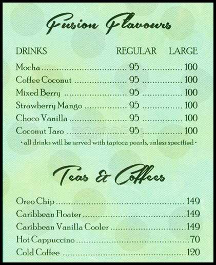 Menu at Bubble Teas, New Delhi