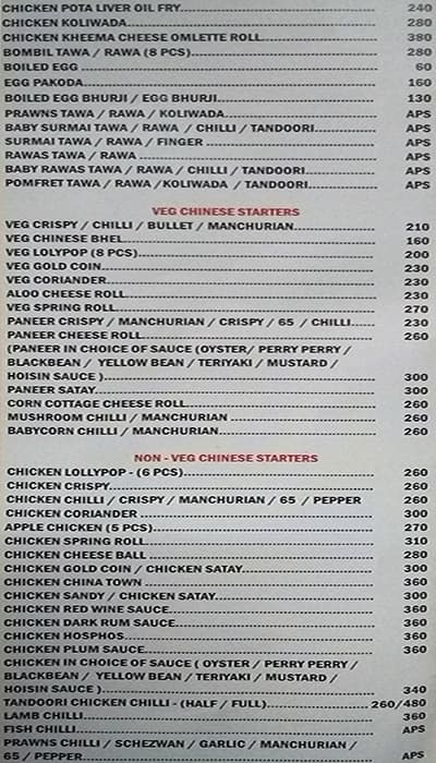 Sadguru Bar And Restaurants menu