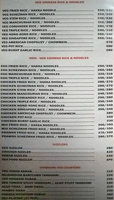 Sadguru Bar And Restaurants menu