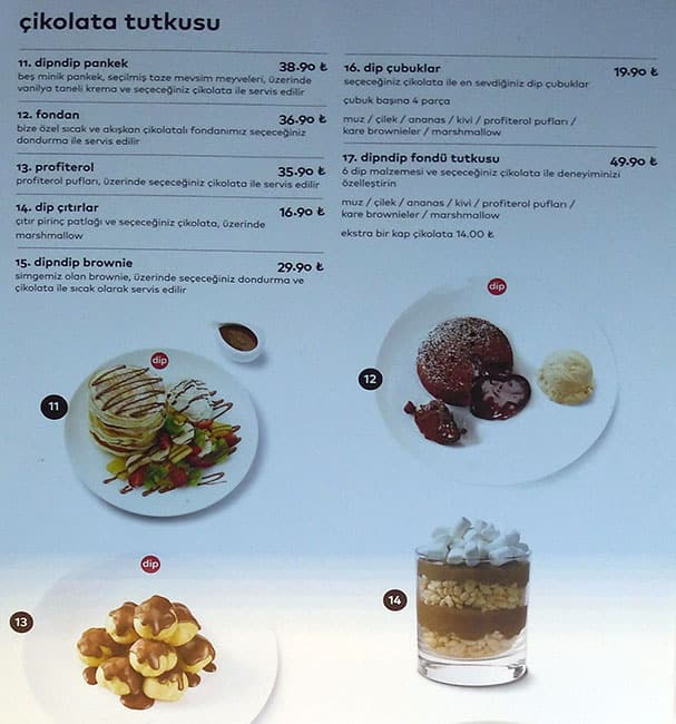 Menu at Dip N Dip, Istanbul, Mall Of İstanbul