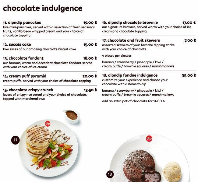 Menu at Dip N Dip cafe, Istanbul, Mall Of İstanbul