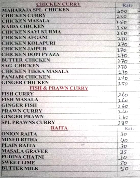 Menu at Maharaja Restaurant and Bar, Hyderabad, CFRP+QWM