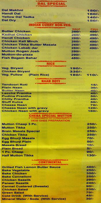 Grand Oriental menu