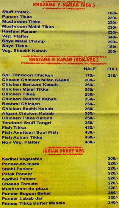 Grand Oriental menu