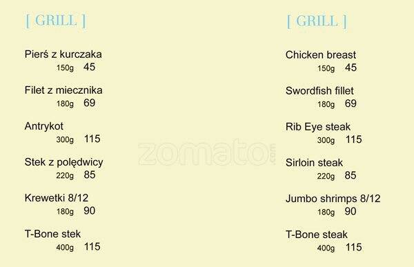 Wave Restaurant menu