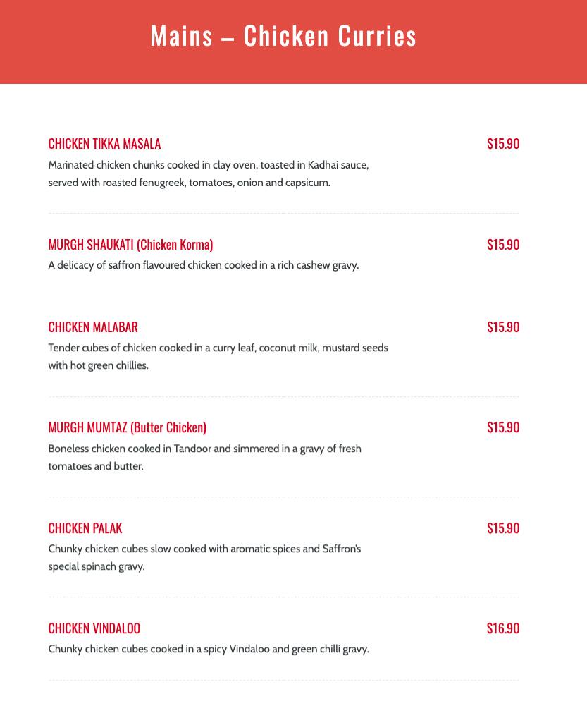 Menu at cafesaffron, South Morang