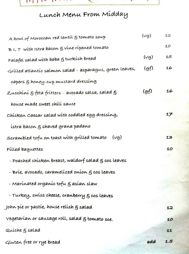 Menu at Fig Cafe, Castlemaine