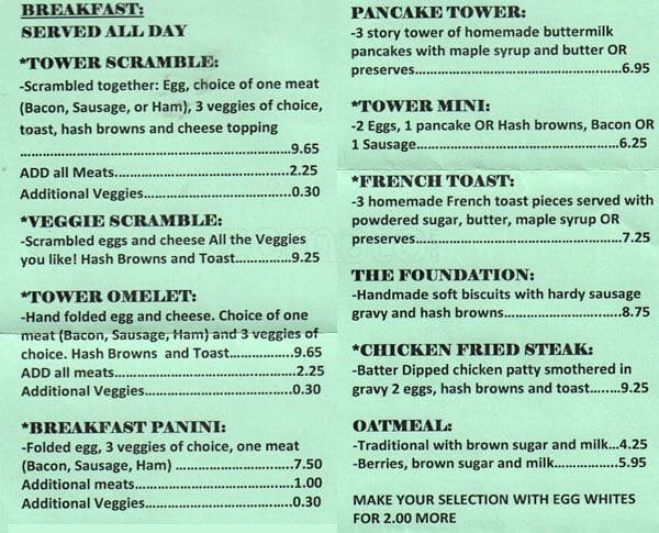 tower bar and grill menu