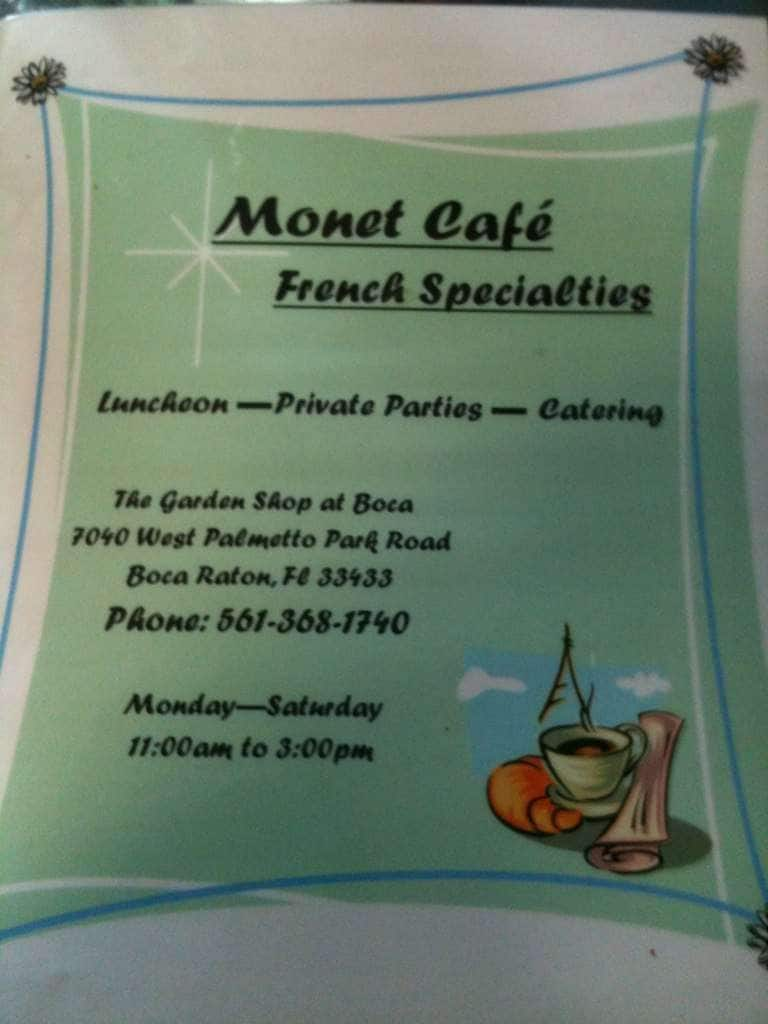 Monet Cafe menu