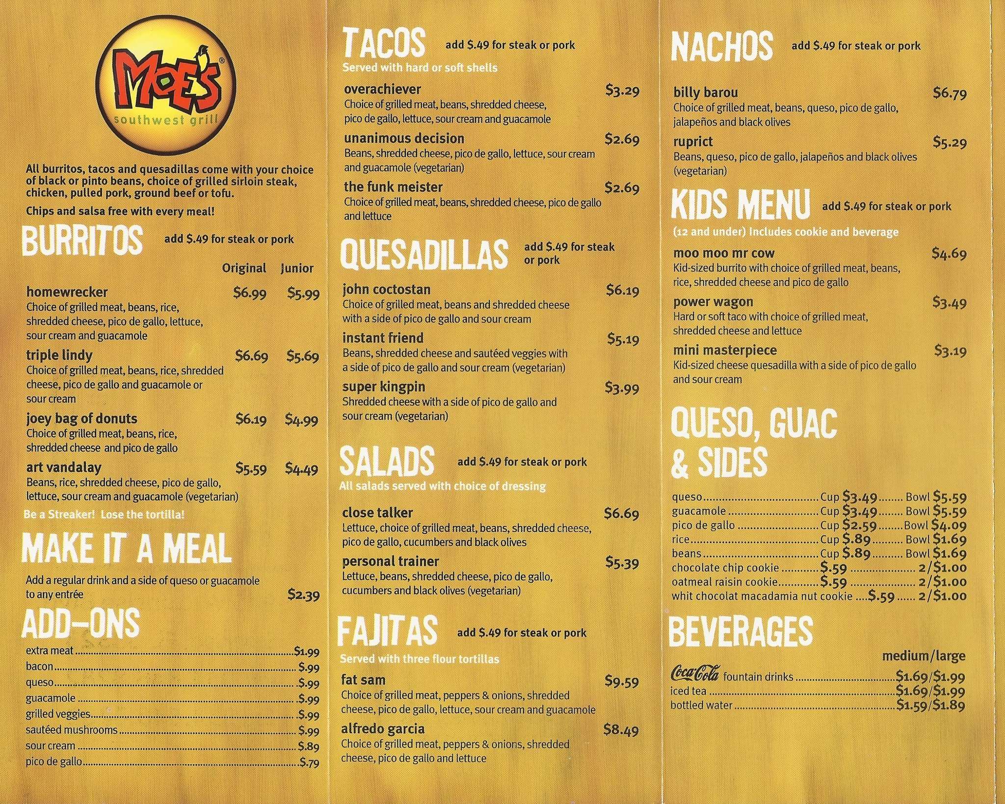 Menu At Moe s Southwest Grill Restaurant Sunrise W Sunrise Blvd