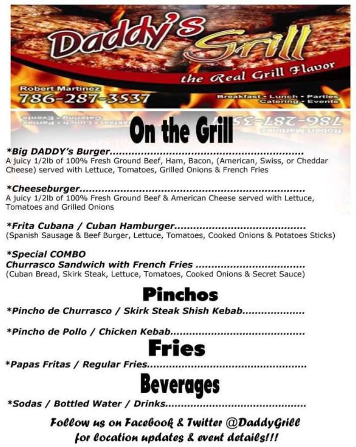 Daddy's Grill Menu, Menu for Daddy's Grill, Coconut Grove, Miami