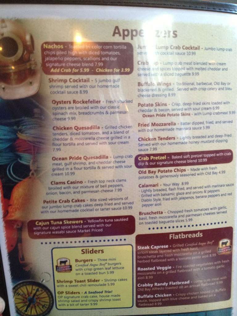 Menu at Ocean Pride restaurant, LuthervilleTimonium, York Rd
