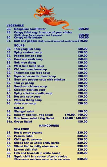 Menu of Golden Dragon, Kakkanad, Kochi