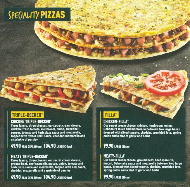 Debonairs Pizza Menu Menu For Debonairs Pizza Broadway Durban 