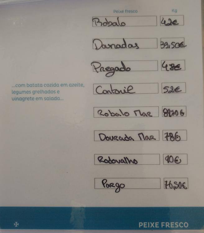 Peixaria da Esquina, Campo de Ourique Menu