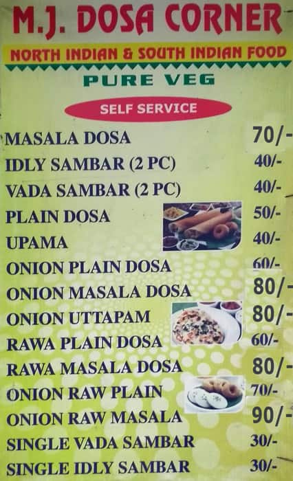 M.J Dosa Corner menu