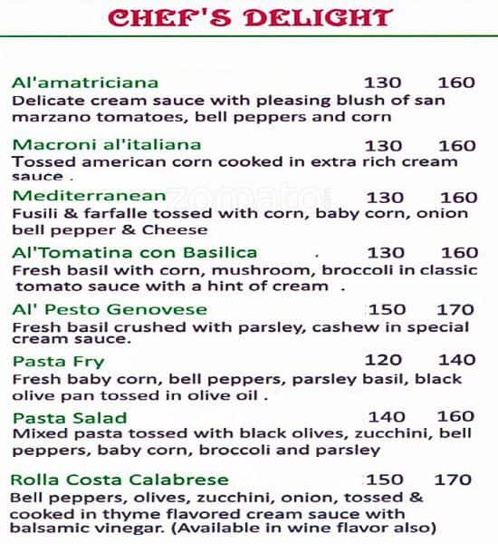 Cafe Rolla Costa menu