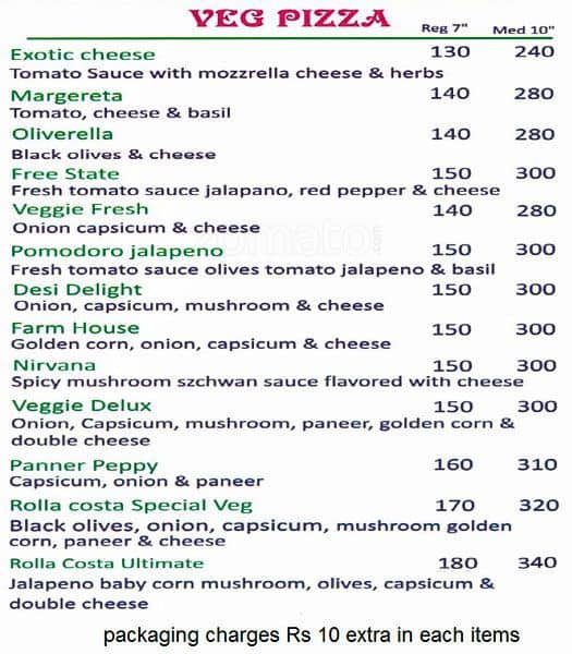 Cafe Rolla Costa menu