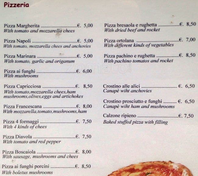 Menu di Trattoria Pizzeria Da Giuseppe 