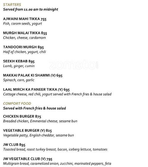 JW Café - JW Marriott Mumbai Sahar menu