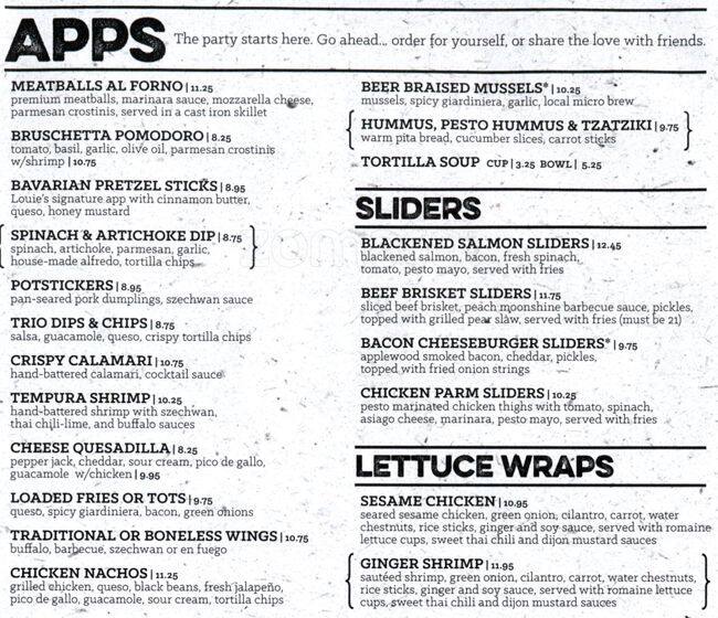 Bar Louie Tavern & Grill menu Urbanspoon/Zomato