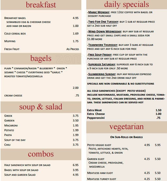 Eliot E-mat Cafe меню