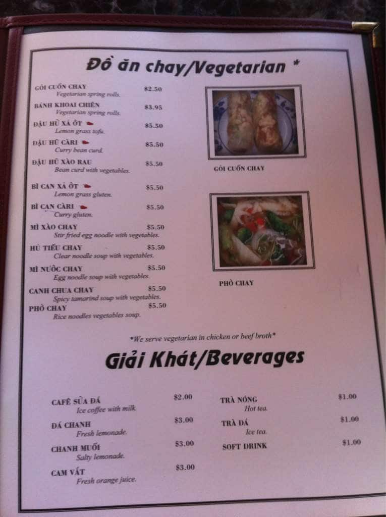 Menu at Vietnam Cafe, Kansas City, 522 Campbell St