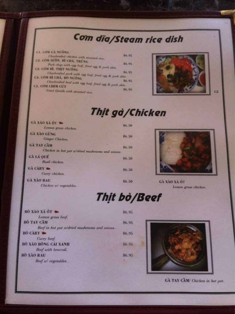 Menu at Vietnam Cafe, Kansas City, 522 Campbell St