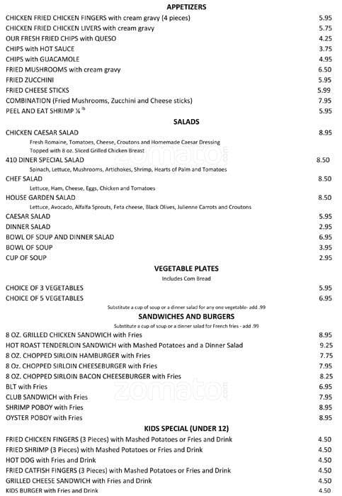 410 Diner Menu, Menu for 410 Diner, Alamo Heights, San Antonio ...