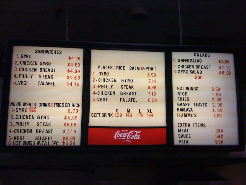 Sam's Greek Cafe a Clarksville Foto del Menu con Prezzi Urbanspoon