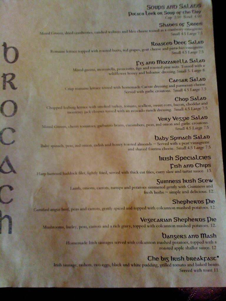 Brocach menu