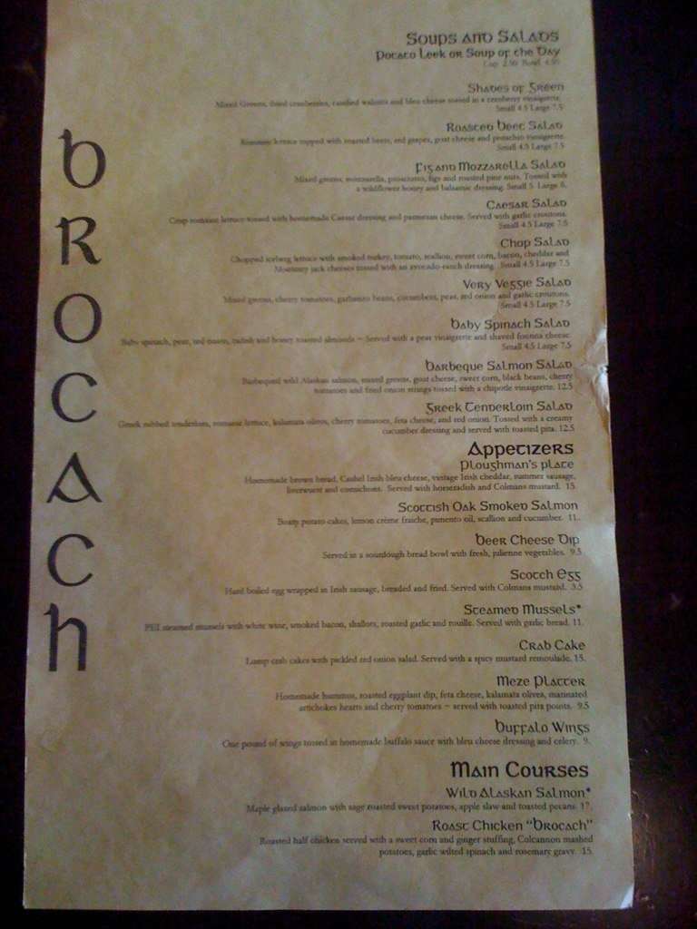 Brocach menu