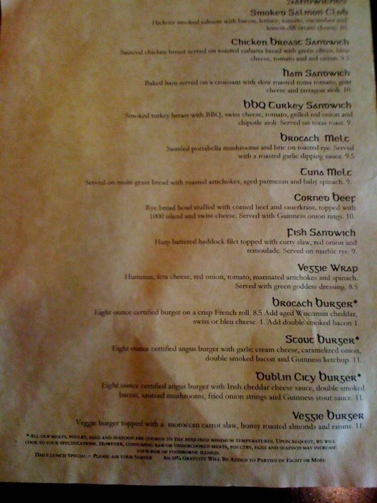 Brocach menu
