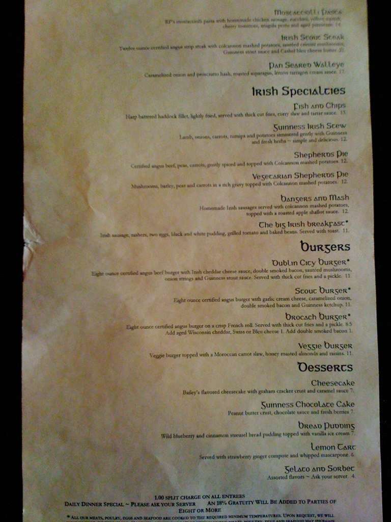 Brocach menu