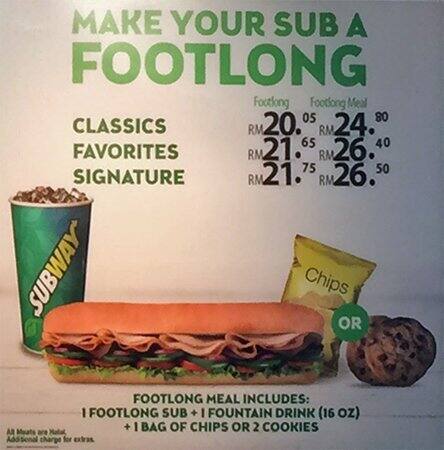 Subway Menu, Menu for Subway, Jinjang Utara, Kuala Lumpur