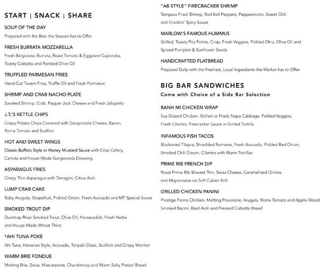 Marlow's Tavern Menu, Menu for Marlow's Tavern, Airport North, Orlando