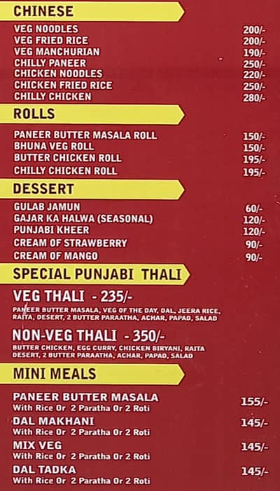 Mini Punjab menu