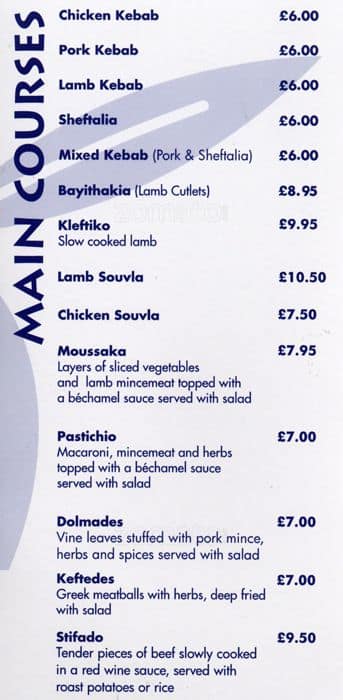 Menu at The Blue Olive restaurant, Barnet, 12 Cockfosters Rd