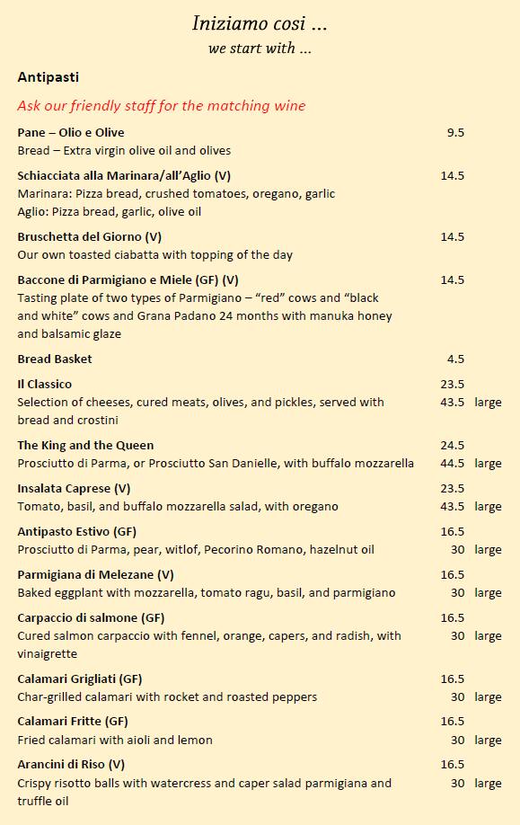 La Bella Italia Menu, Menu for La Bella Italia, Petone, Wellington