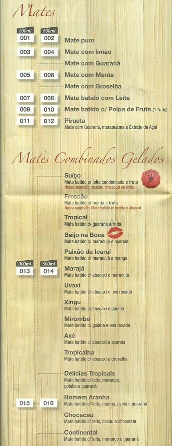 Rei do Mate cardápio