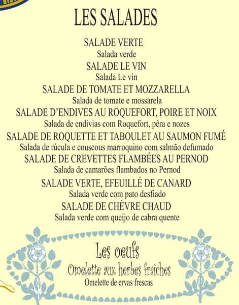 Le Vin cardápio