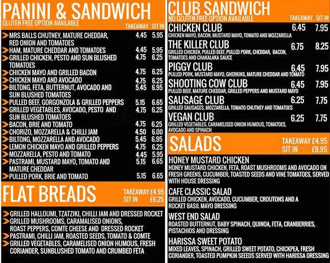 Menu at The Caffeine Drip cafe, Edinburgh