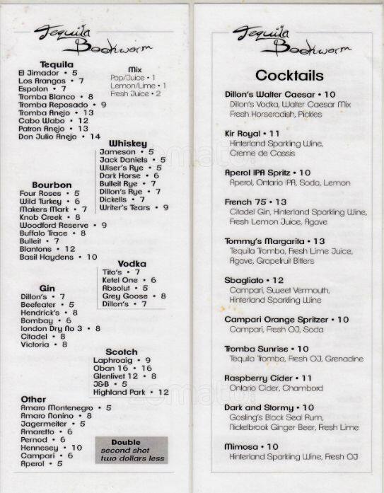 Tequila Bookworm menu