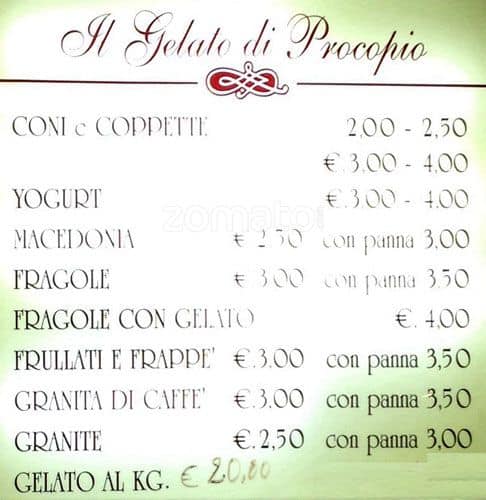 Menu di Il Gelato di Procopio 