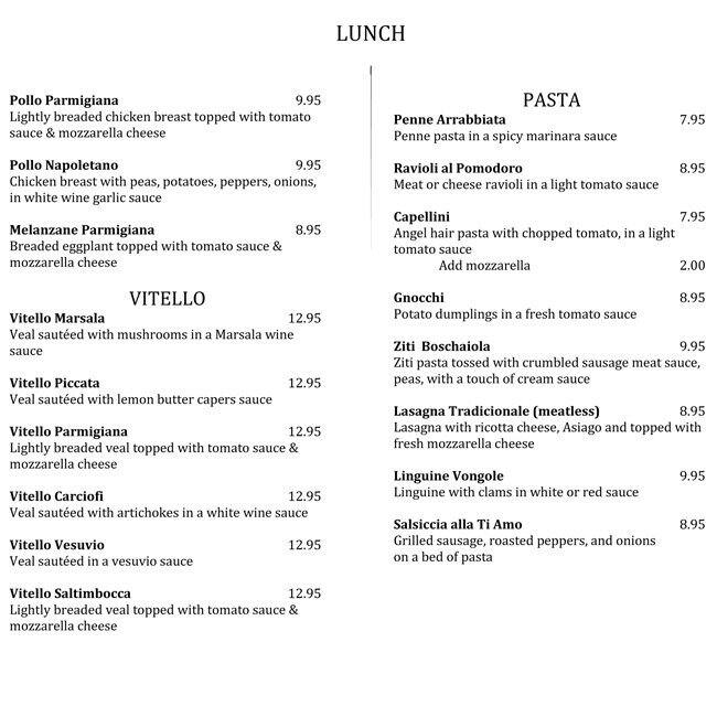 Ti Amo Cafe Italiano Menü, Ti Amo Cafe Italiano, Schaumburg, Chicago