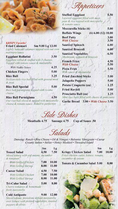 Menu At Krispy Pizza Pizzeria New York City 13th Ave